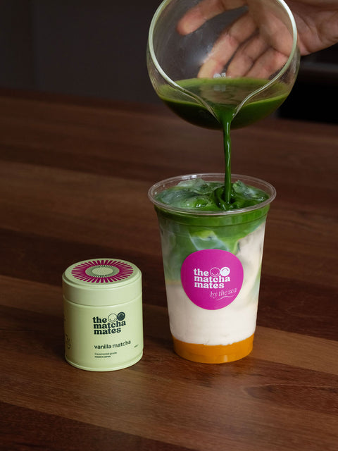 Iced mango matcha latté